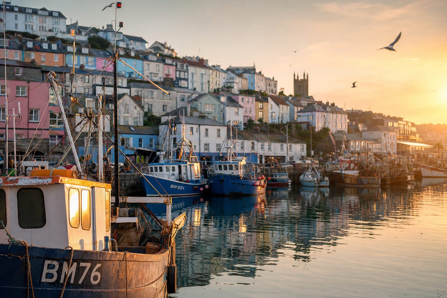 Brixham harbour with fishing trawlers