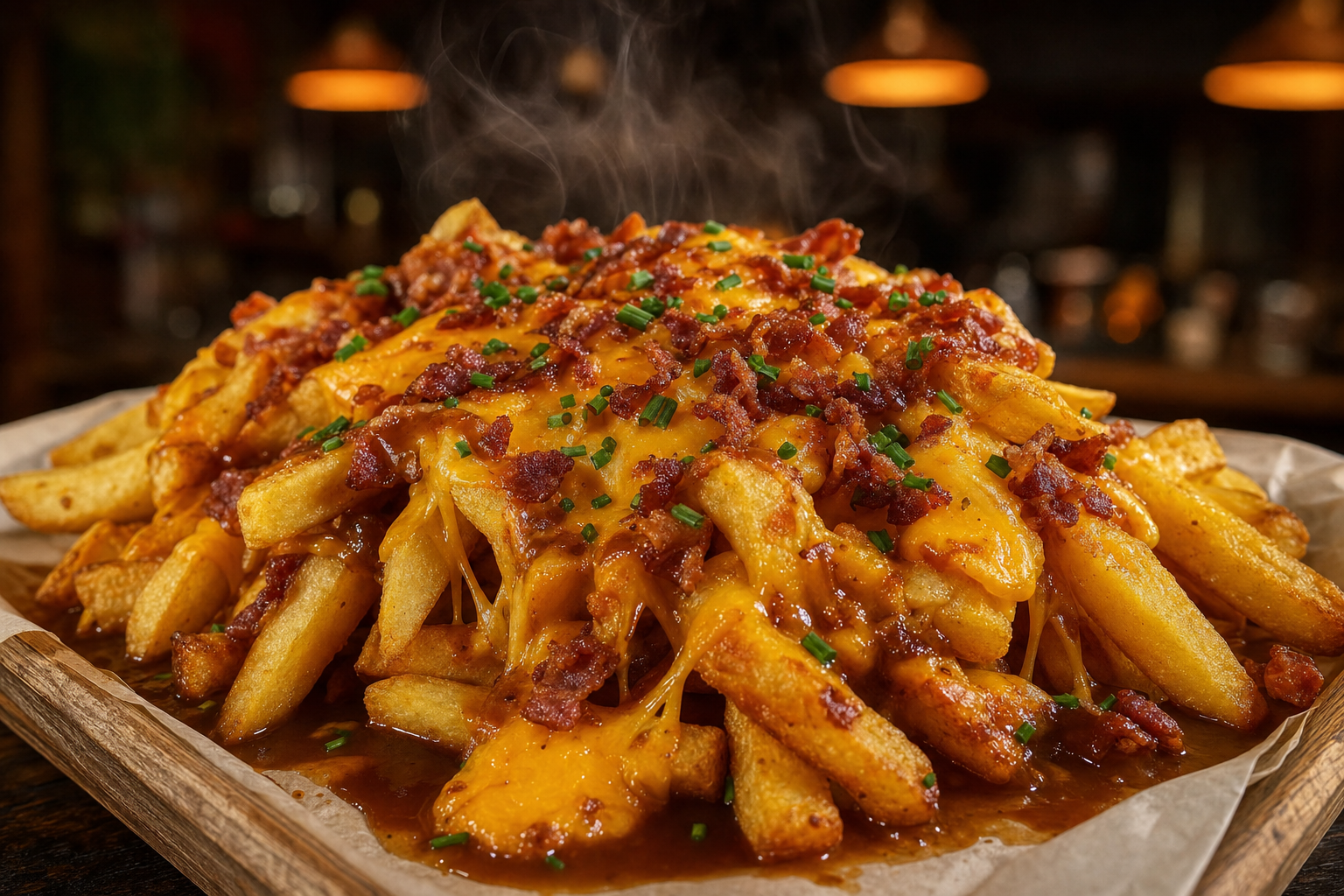 Loaded chips with cheese, bacon and gravy